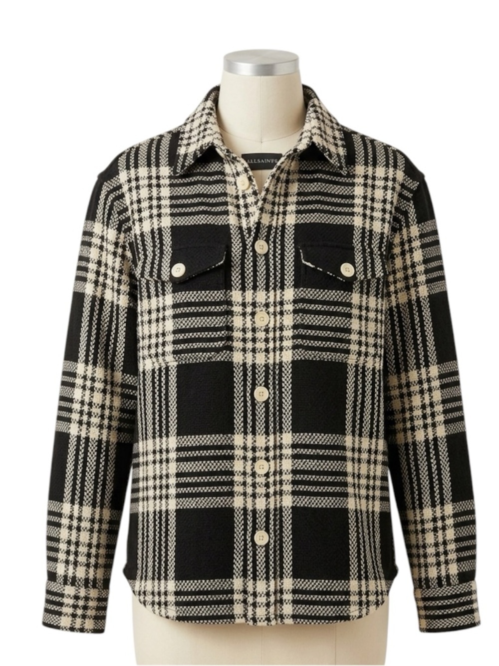 AllSaints Palmdale women Small Black  Cream Plaid Jacket button Front Shacket